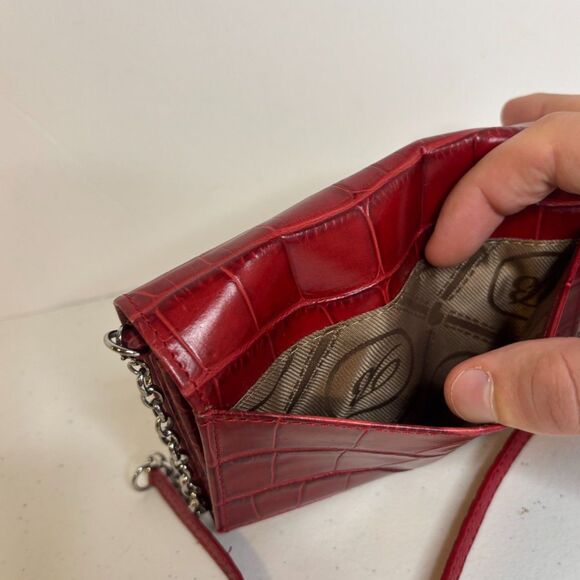 Brighton Lipstick Red Croc Leather Crossbody Bag Womens Chain Designer Purse - Picture 8 of 12